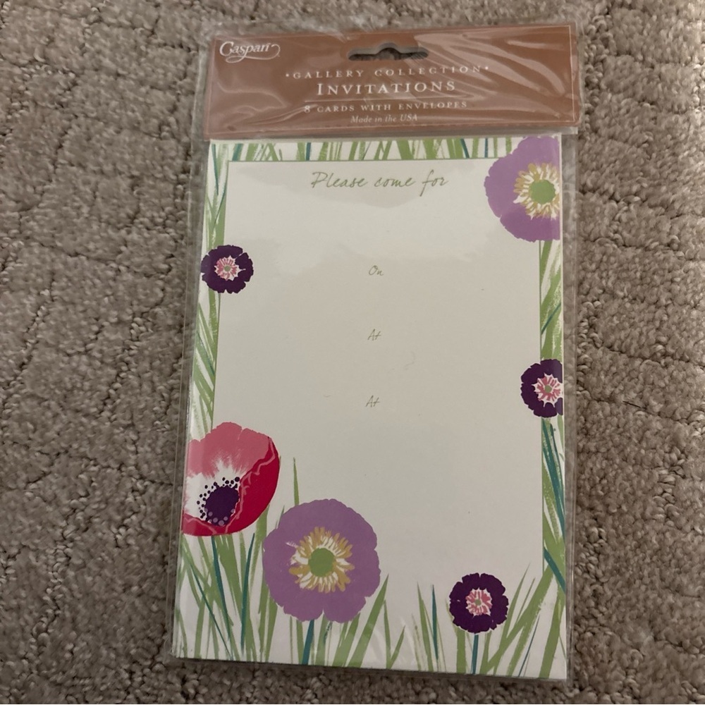 Caspari Gallery Collection Invitations 8 Cards With Envelopes Flowers & Grasses
